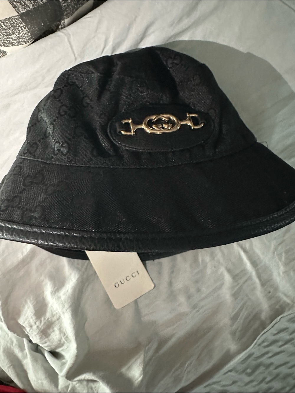Black Bucket Hat with Green and Red Stripe. New - Picture 4 of 4